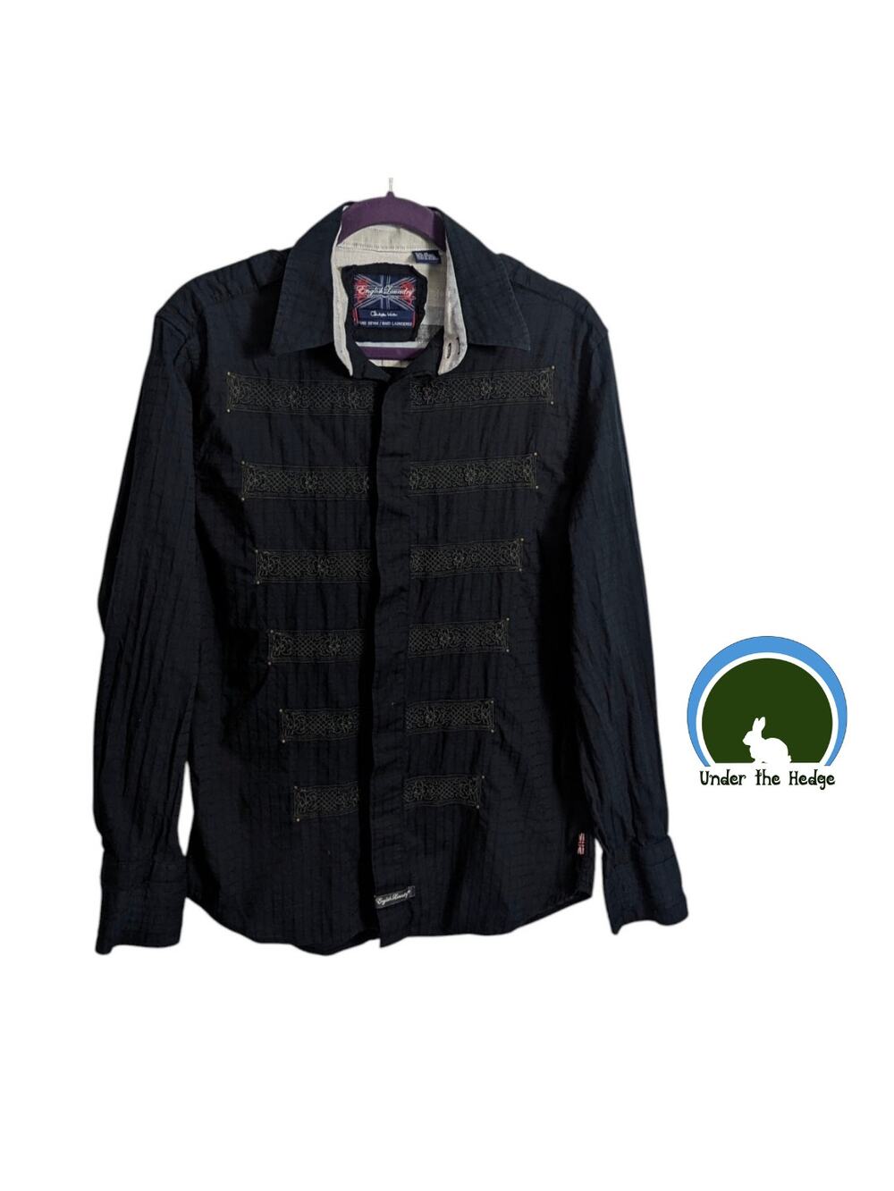 Y2K English Laundry Black Embroidered Studded Long Sleeve Button Shirt Medium o2